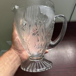 Jeannette Glass Crystal "Iris" Pitcher 9 1/2 " Footed  1928