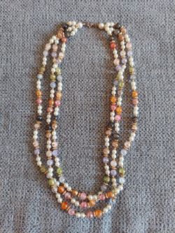 Vintage Multi Strand Faux Pearl Necklace Colorful Jewelry 