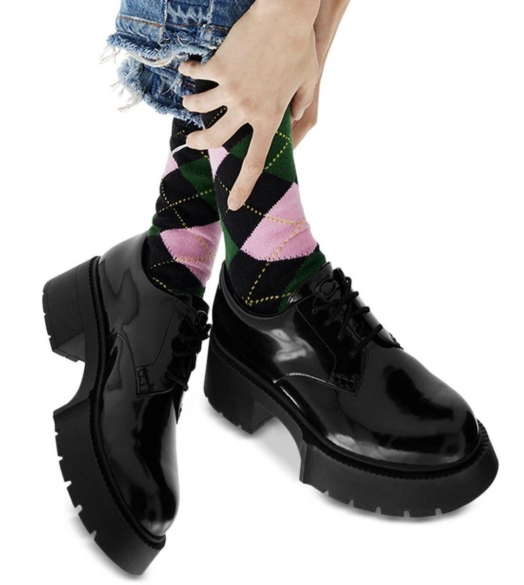 NEW Coach Lyla Black Patent Leather Platform Derby Flats, Women’s 9