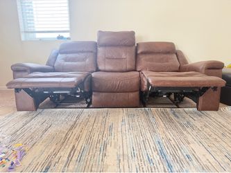 brown leather 3-seater reclining sofa