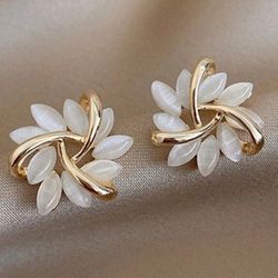 Gold And White Flower Earrings