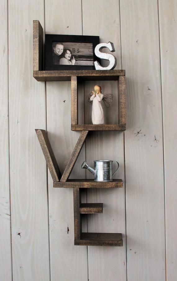Rustic wooden LOVE shelf custom made on order