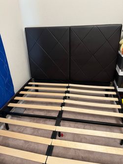 Queen Bed Frame with Upholstered Headboard