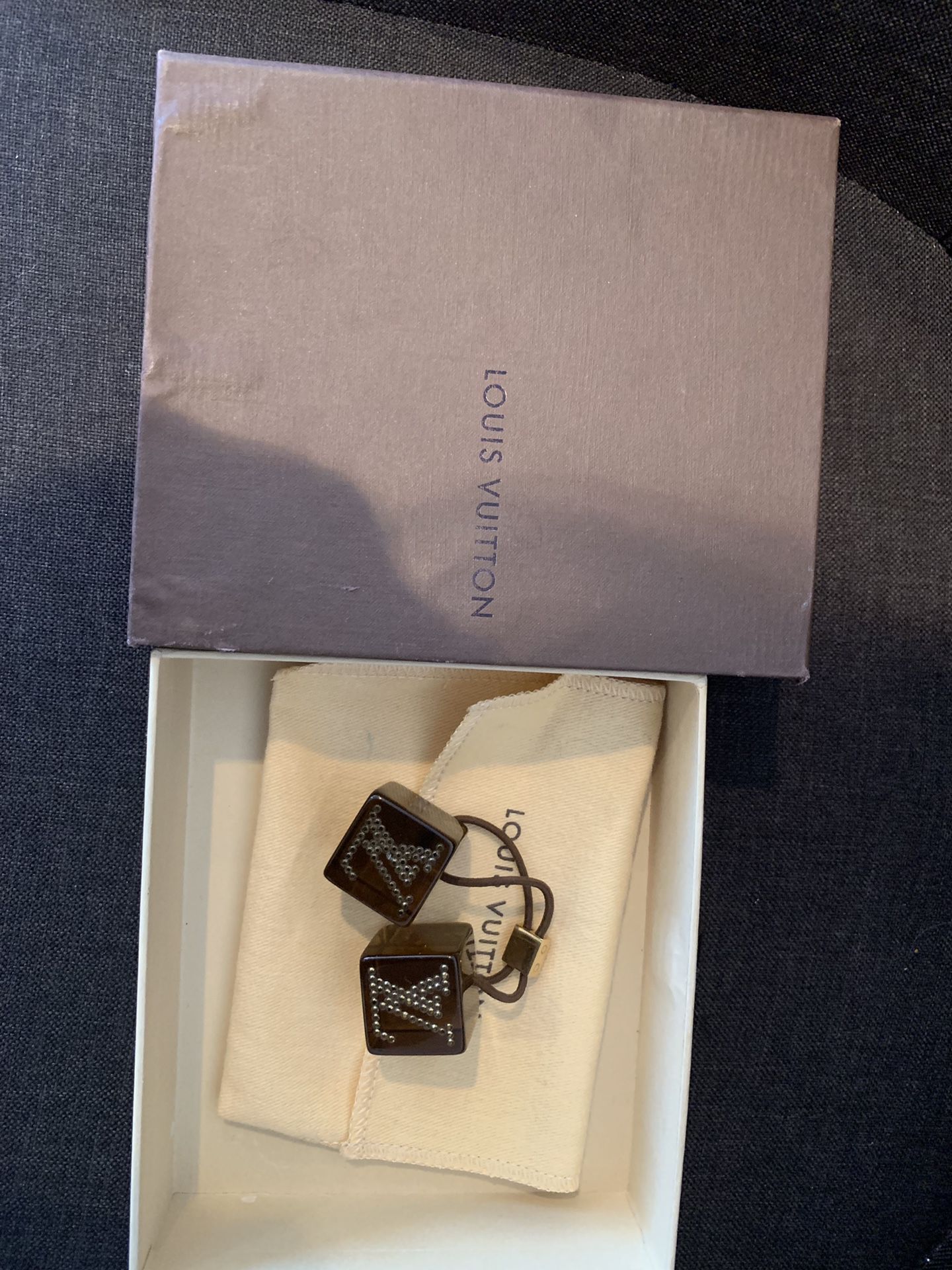 Authentic Louis Vuitton Brown and Amber Cubes Hair Accessories
