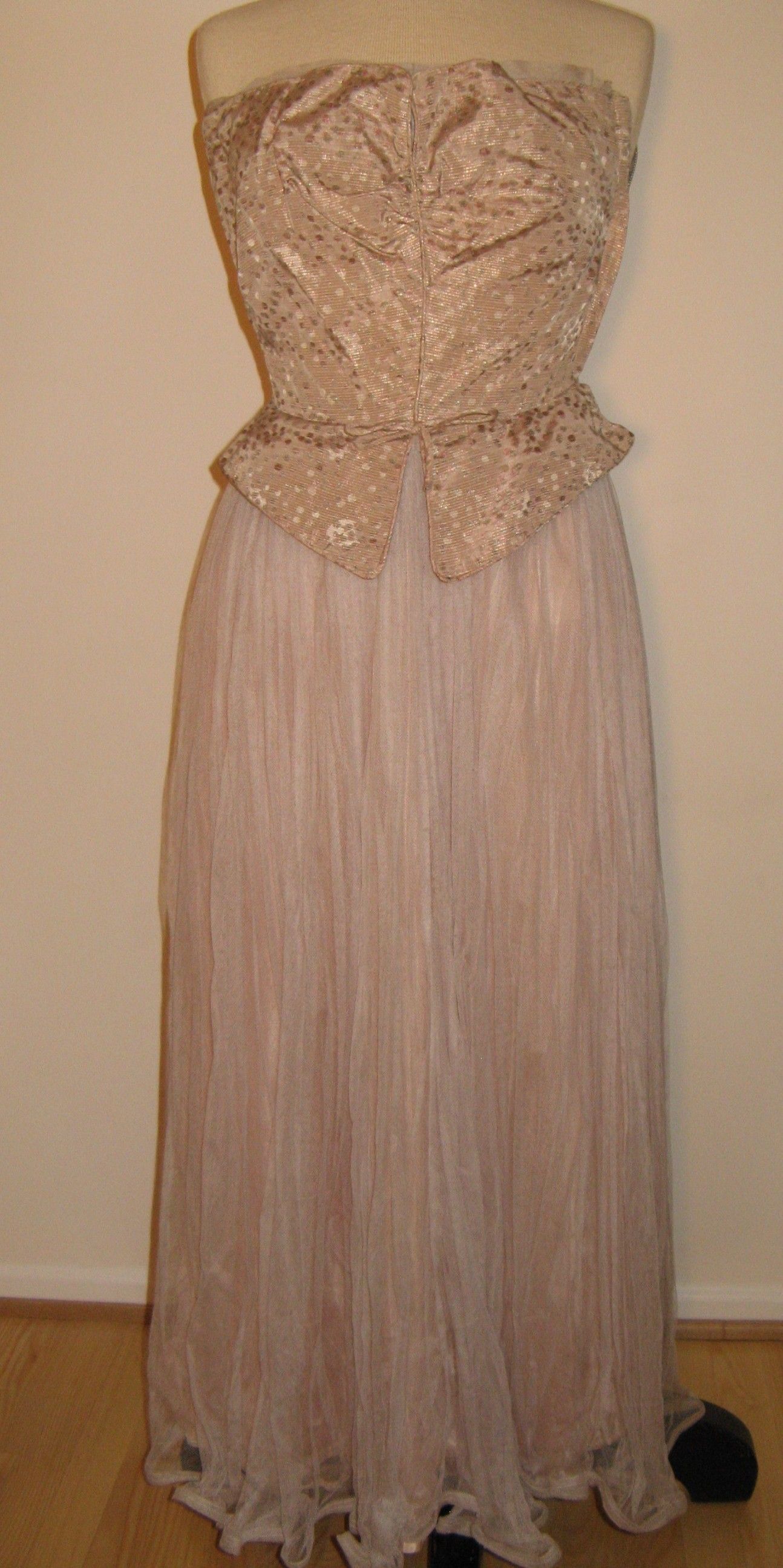 Vintage 1950 Elegant Strapless Floor Length Evening Dress Satin and Tulle Size 0-2