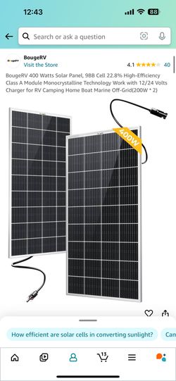 BougeRV 400 Watts Solar Panel, 9BB Cell 22.8% High-Efficiency Class A Module Monocrystalline Technology Work with 12/24 Volts Charger for RV Camping H