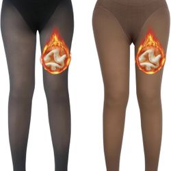 2 Pairs Women Fleece Lined Tights Size: M
