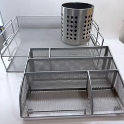 3-Piece Mesh Desk Organizer Set - Silver