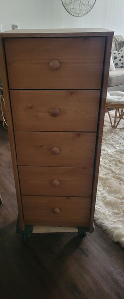 Tall Wood 5-Drawer Dresser on Casters