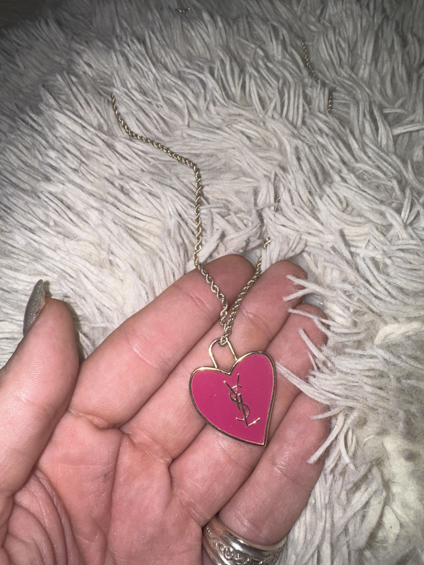 White Gold & Pink YSL Necklace