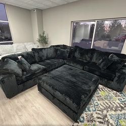 Color Options Black Color Corduroy Sectional Couch 🌟 Take Home Pay Later 