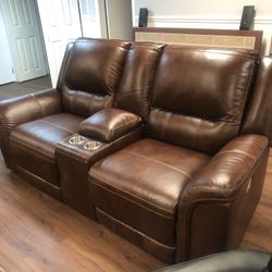 Genuine Leather Power Reclining Love Seat Available For Immediate Delivery