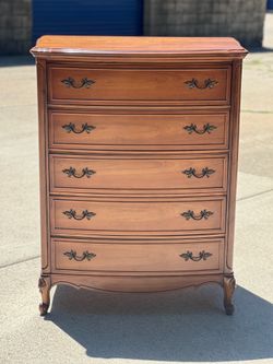 Dixie French Provincial 5 drawer highboy chest
