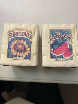 vintage Homco / Home Interiors ceramic seed packet planters set of 2