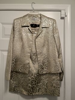 2pc Champagne Brocade Suit