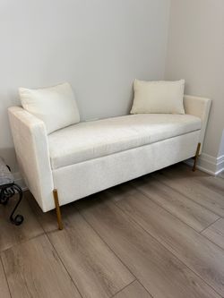 Cream Upholstered Storage Bench with Gold Legs