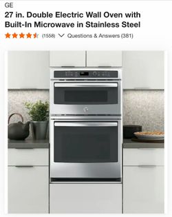 GE 27 in. Double Electric Wall Oven with Built-In Microwave in Stainless Steel