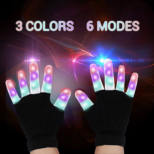 LED Gloves Finger Lights 3 Colors 6 Modes Flashing Rave Gloves Party Light Up Toys Christmas Gift