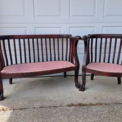 Antique Cherry Wood Clawfoot  Settee And Chair