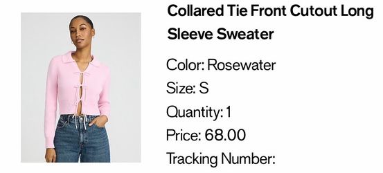 Collared Tie Front Cutout Long Sleeve Sweater – Size Small – Rosewater Pink