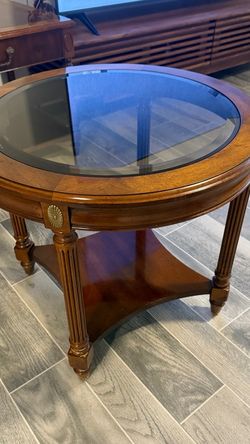 Round Wooden Glass Top End Table