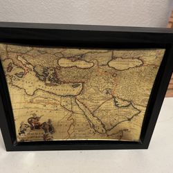 Old world, Middle Eastern map wall decor 12 inches long times 10 inches wide glass and wood multicolor