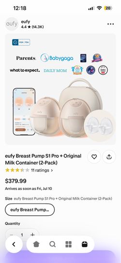 Portable eufy Breast Pump S1 Pro + Original Milk Container 2-Pack.