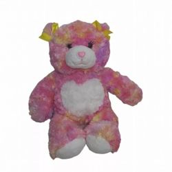 Build a Bear Workshop Pink Heart Bear Plush w/ yellow bows 16" Stuffed Animal