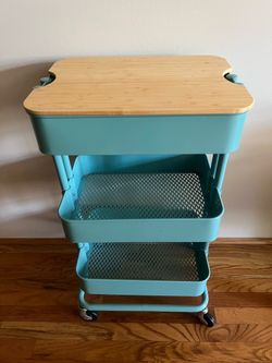 Ikea Rolling Cart RÅSKOG / NORRÅVA Trolley with lid, gray-blue, 13 3/4x17 3/4x30 3/8 "