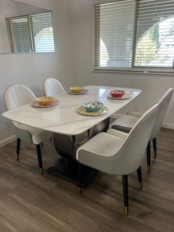 White Marble Table with 4 Chairs