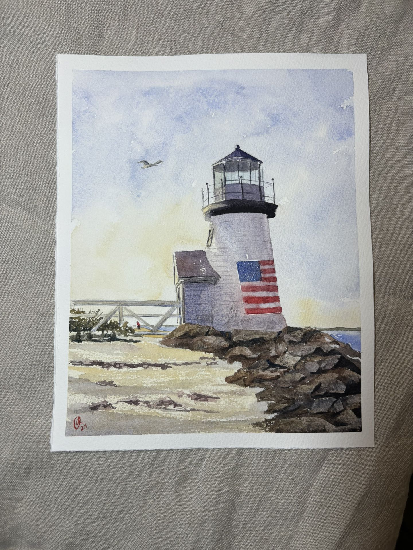 Nantucket Lighthouse Original Watercolor Painting 