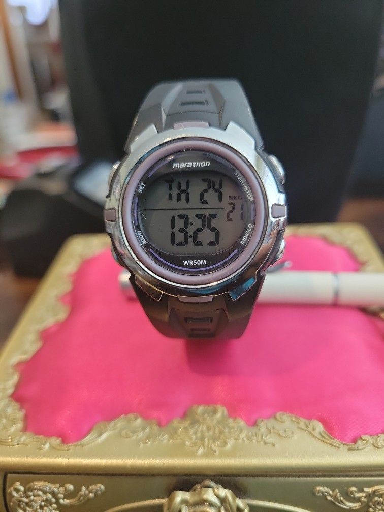 Marathon Timex Digital Woman Watch 50m Silver Black F8