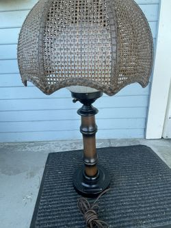 ✨ Vintage Wicker Bamboo Table Lamp with Glass Globe – Boho Coastal Style