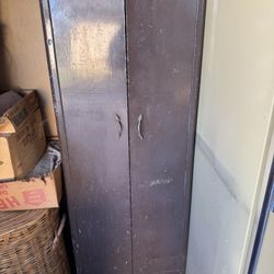 Narrow Brown Metal Garage Storage Cabinet Shelving Unit 