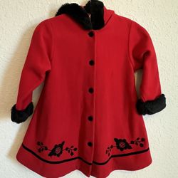 GoodLad Red Fleece Toddler Girls Coat Jacket Hooded Soft buttons Size 6  