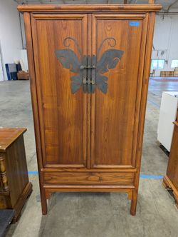 Ornate Hardwood Storage Cabinet with Decorative Butterfly Latch