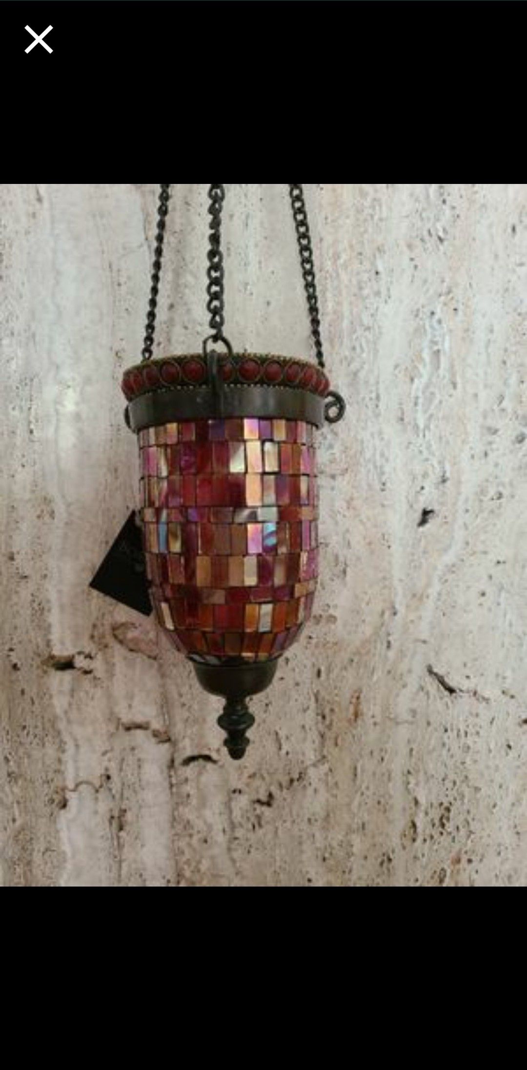 Vintage Bombay red glass and medal tea light scone