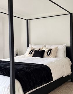Queen Size Black Canopy Bed + Mattress