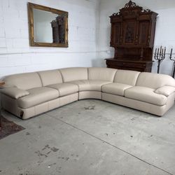 Bernhardt Neutral Cream / Beige Leather 3 Piece Sectional - Vintage Transitional Modern 🚚 MCM Style Mid Century Modern Luxury Estate Sale Furniture