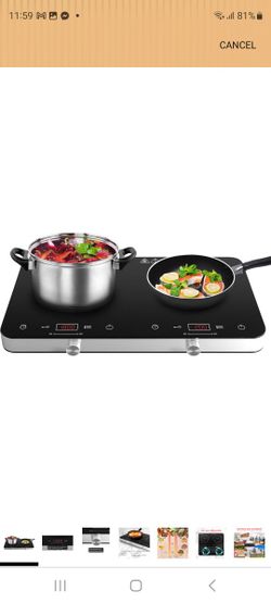Double Induction Cooktop Burner, 1800w 2 burner Induction Cooker Cooktop, 10 Temperature 9 Power Settings Portable Electric Countertop Burner Touch St