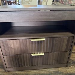 BRAND NEW Wood 2 Drawer Nightstand End Table with Charging Drawer Shelf and 2 Outlets and 2 Charging Ports
