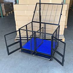 (New in box) $165 Folding Heavy Duty Dog Cage 41x31x34” Double-Door Stackable Kennel w/ Divider, Plastic Tray 