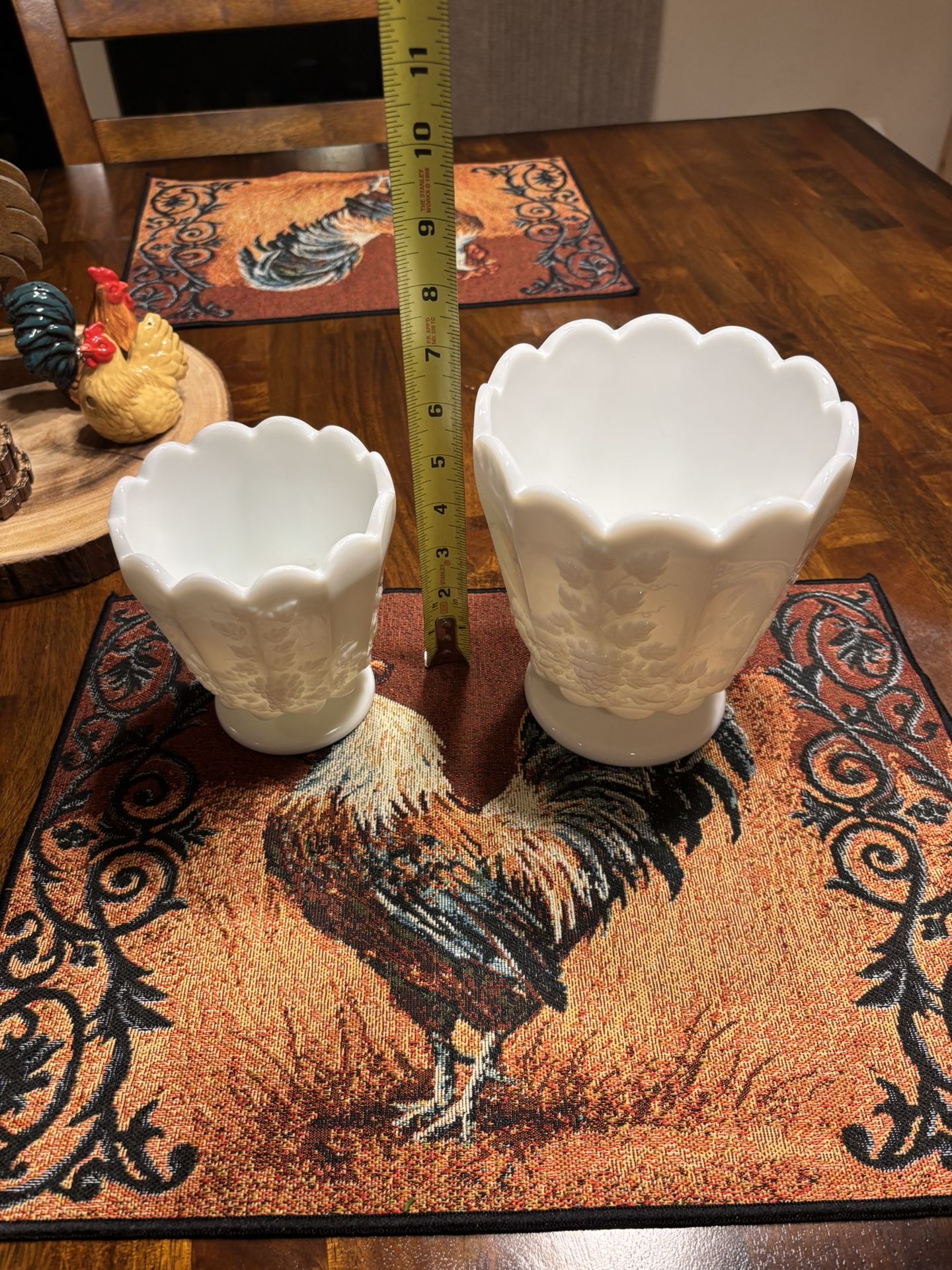 Vintage Westmoreland Milk Glass Grapes & Leaf Jardiniere Planters Paneled Footed