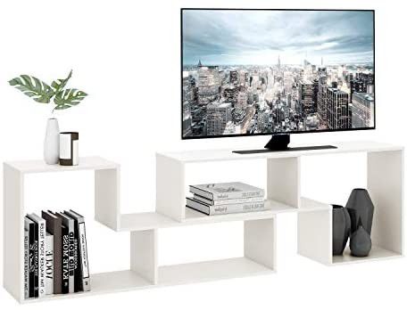 New TV Console Stand, Modern Entertainment Center Media Stand, TV Table Storage Bookcase Shelf for Living Room, 0.59" Thick, White