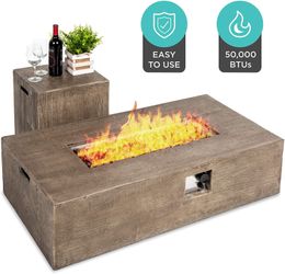 BTU Patio Propane Fire Pit Table, 48 x 27in 50,000, with Side Table Tank Storage, Pit Cover