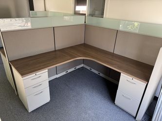 Desk Double Row Downtown Privacy Workstation - 2-Person,