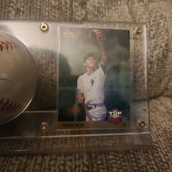 Derek Jeter Autographed Ball And Rookie Card