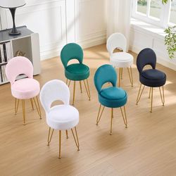 Faux Fur White Vanity Chair & Stool 13" D x 13 W Folding Back Storage Ottoman