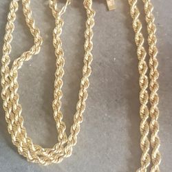 14k Gold 20 Inch Long Rope Chain Necklace