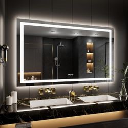 80 x 40 Inch LED Bathroom Mirror with adjustable color lights and a defogger, 80x40 Inch